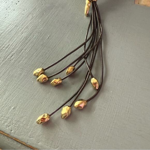 Uno de 50 Gold Wrapped Snake Multi Strand Leather Necklace - Picture 4 of 7